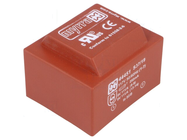Transformator: ingegoten; 22VA; 117VAC; 9V; 9V; 1222mA; 1222mA; PCB Transformator: ingegoten; 22VA; 117VAC; 9V; 9V; 1222mA; 1222mA; PCB